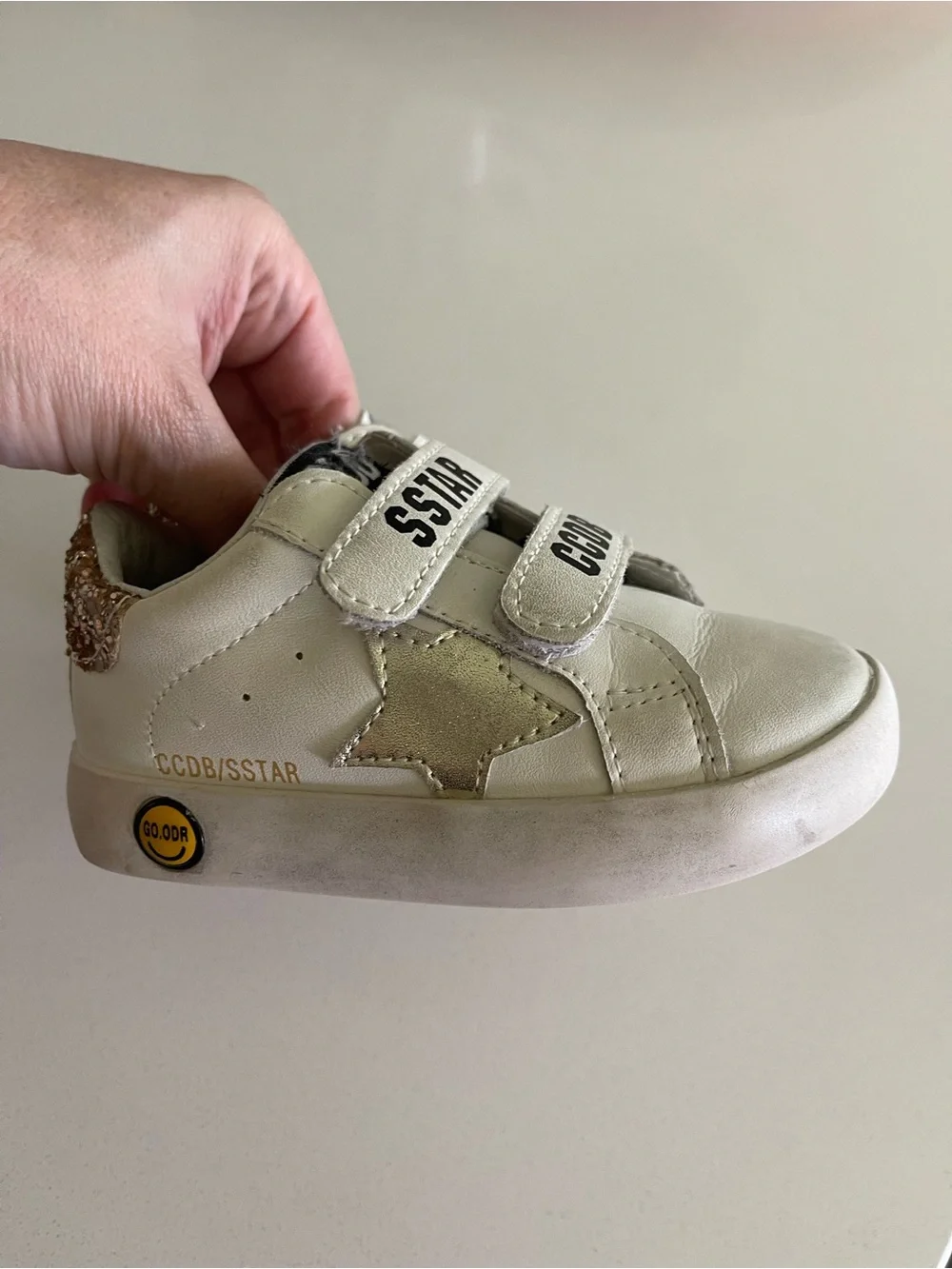 Kids White Sneaker with Gold Star Accent
